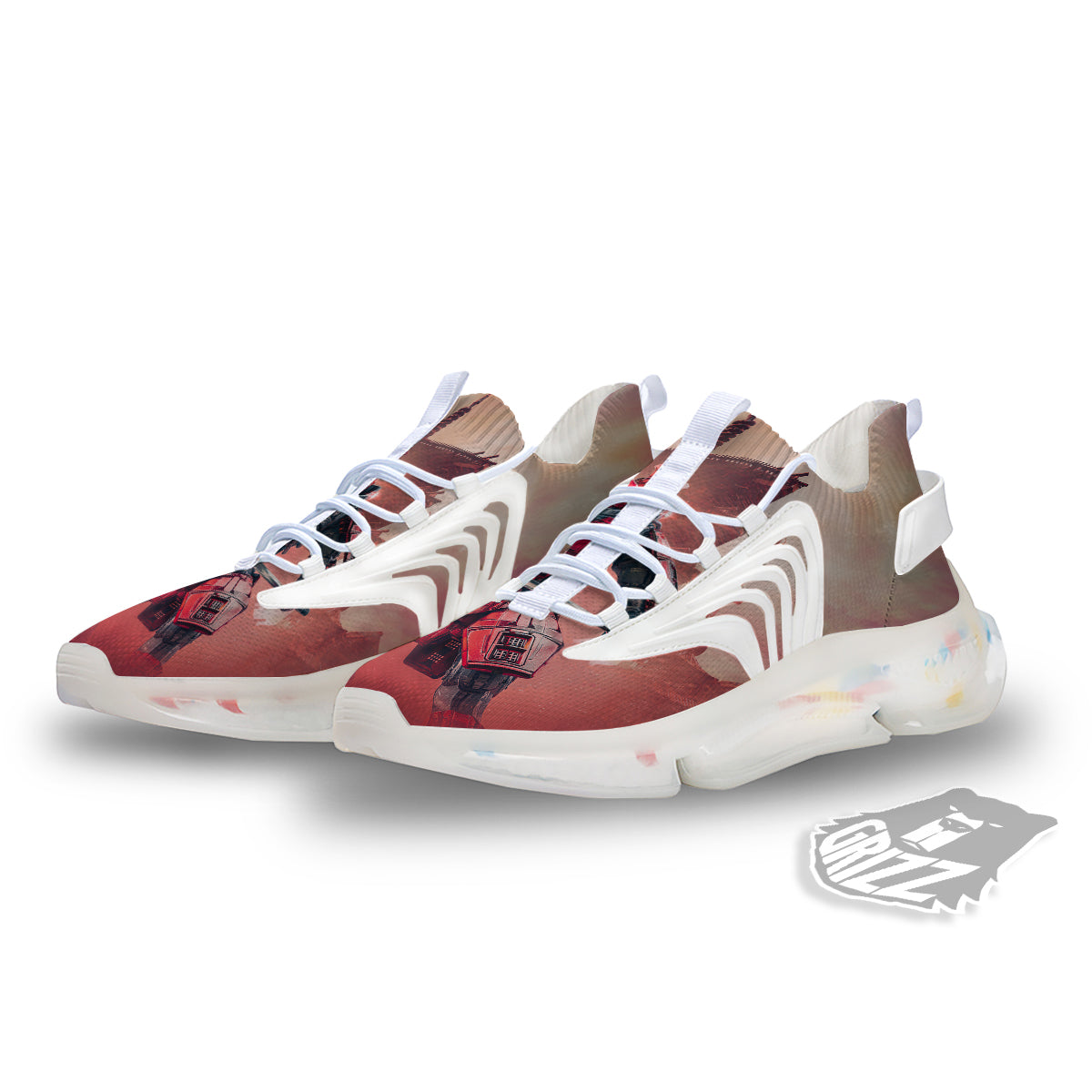 Samurai Robot Print White Gym Shoes-grizzshop
