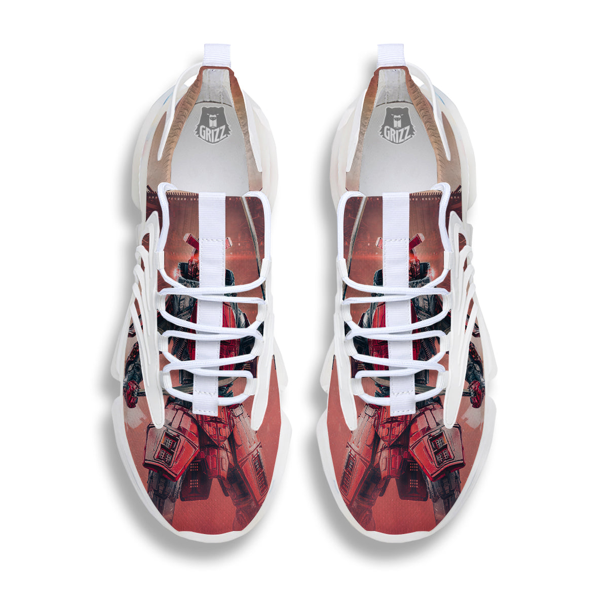 Samurai Robot Print White Gym Shoes-grizzshop