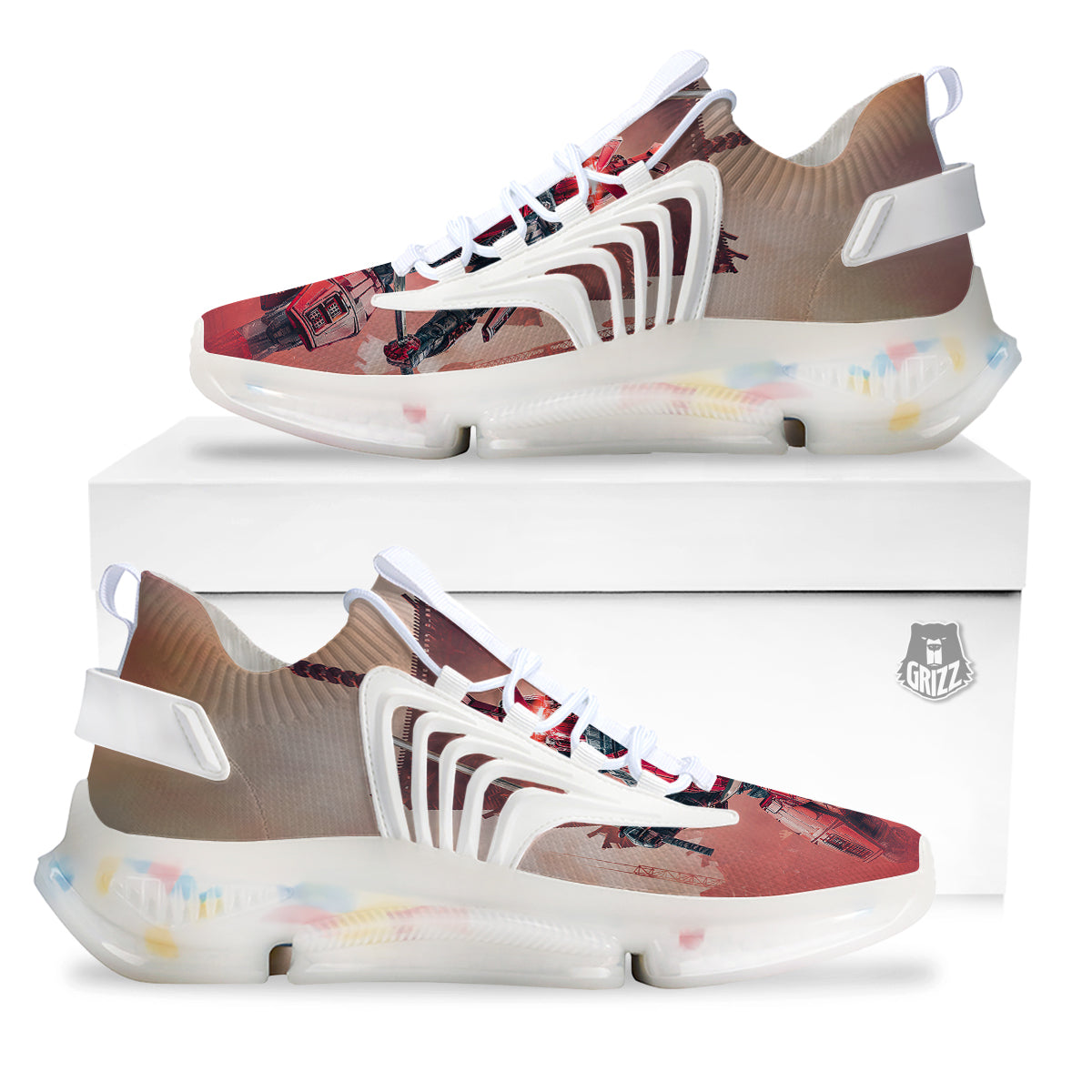 Samurai Robot Print White Gym Shoes-grizzshop