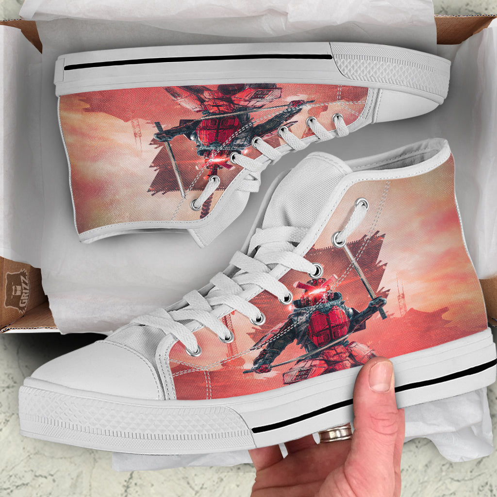 Samurai Robot Print White High Top Shoes-grizzshop