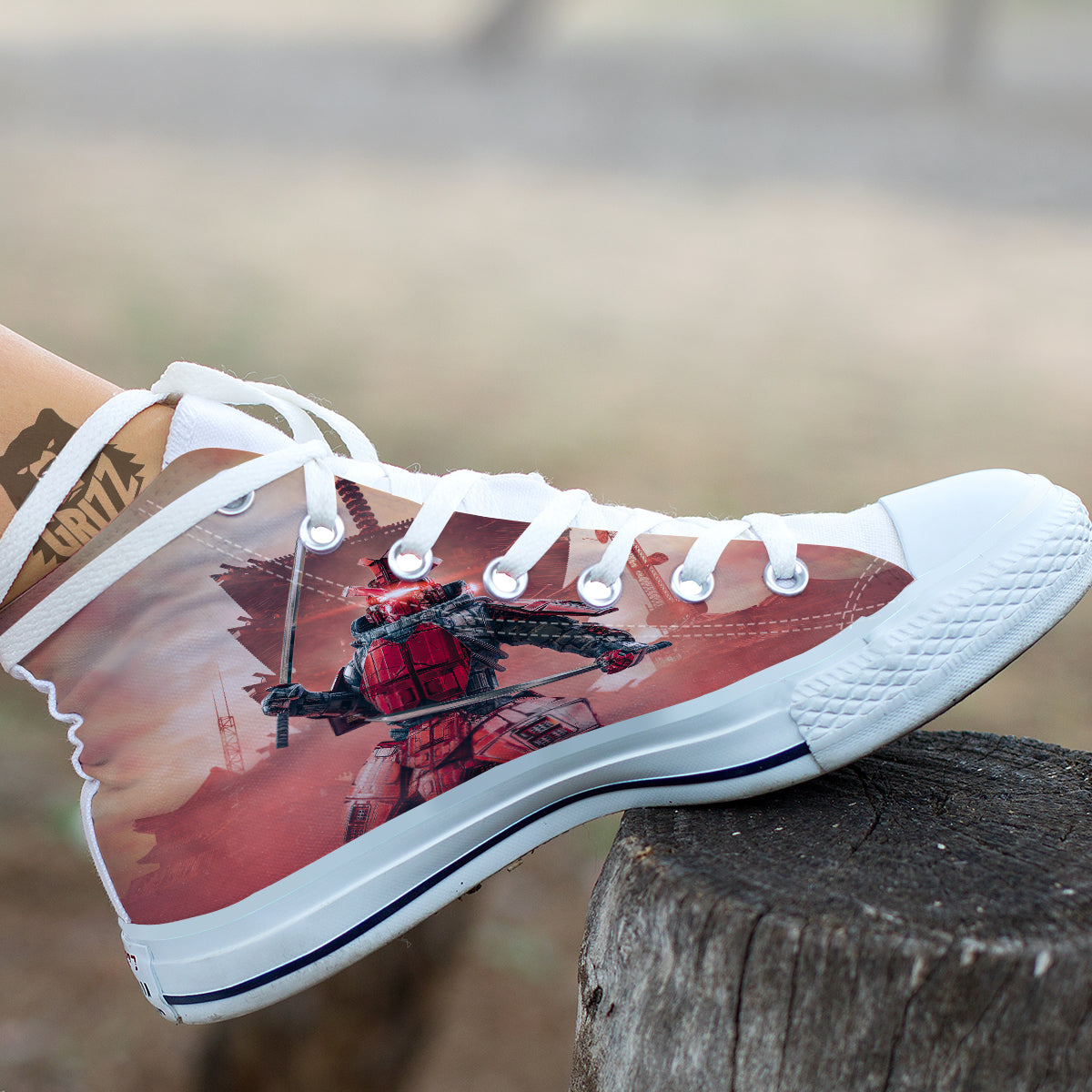 Samurai Robot Print White High Top Shoes-grizzshop