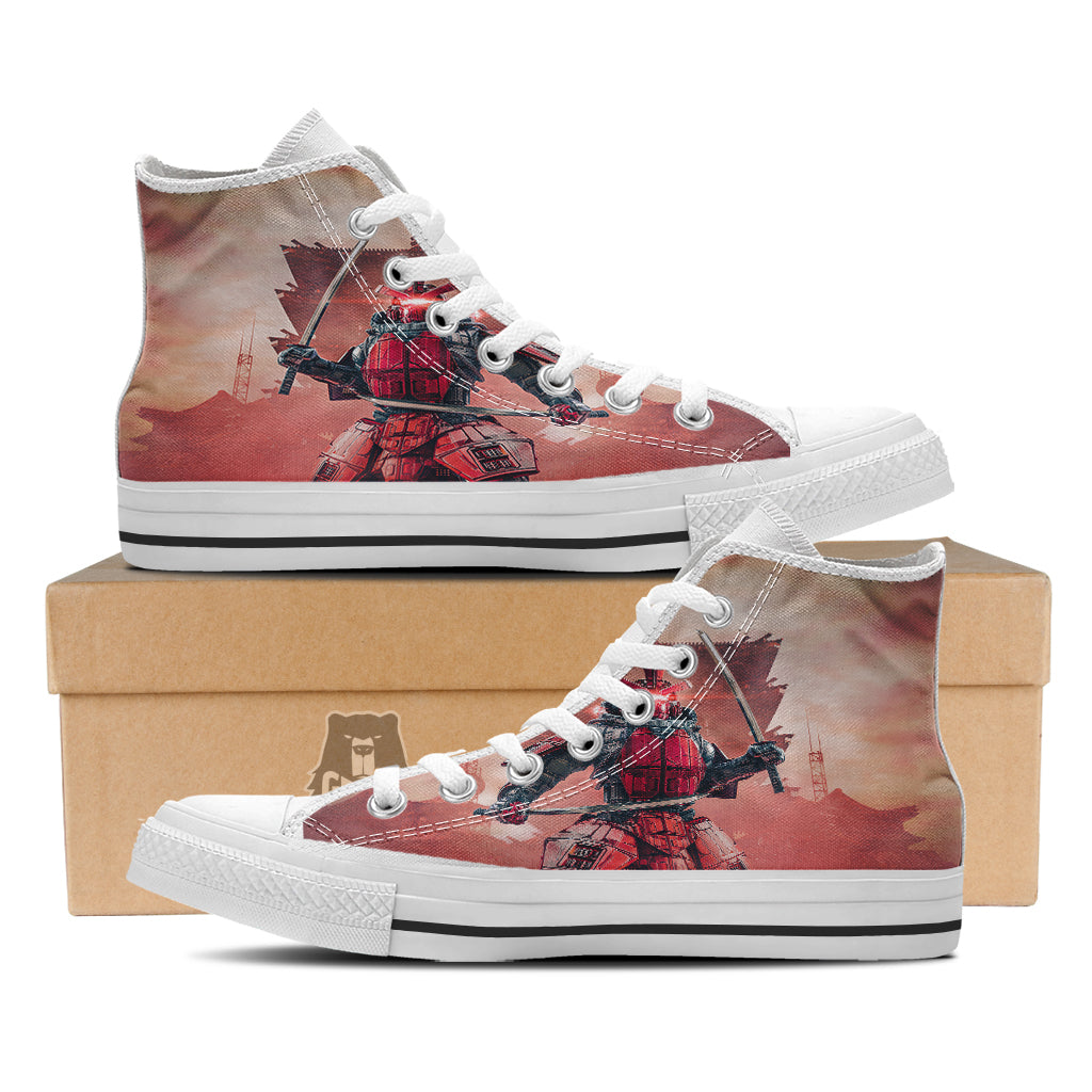 Samurai Robot Print White High Top Shoes-grizzshop