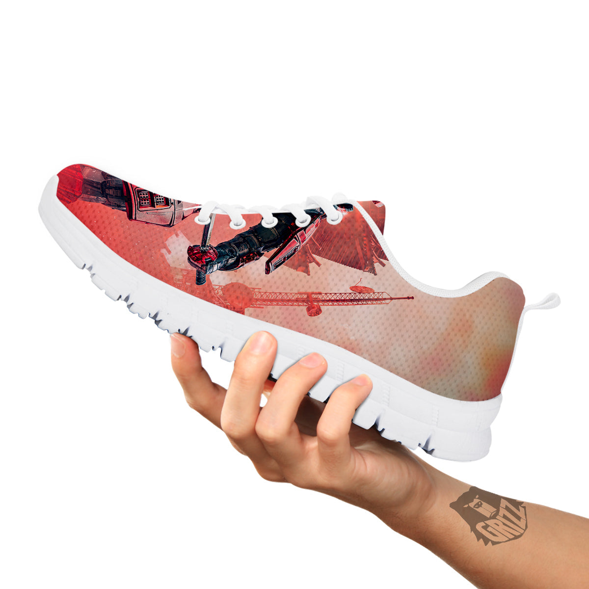 Samurai Robot Print White Sneaker-grizzshop