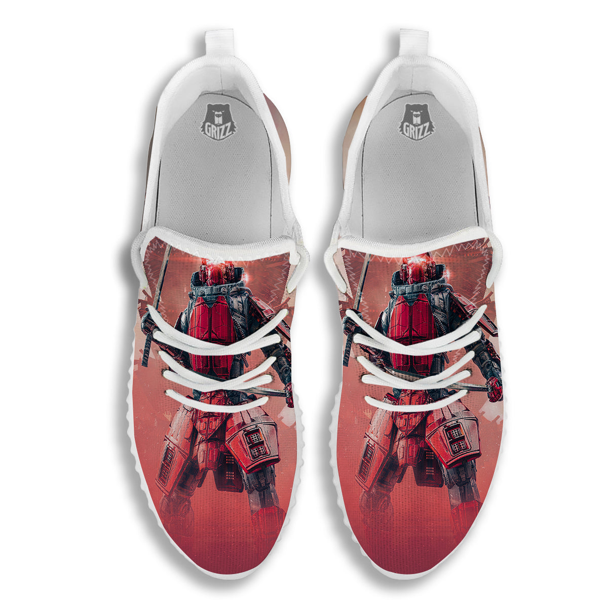 Samurai Robot Print White Walking Shoes-grizzshop