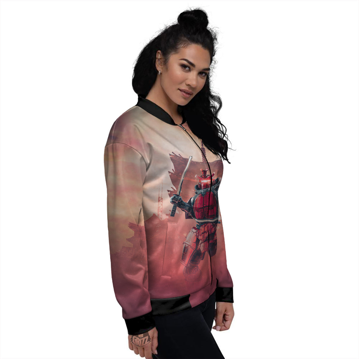 Samurai Robot Print Women's Bomber Jacket-grizzshop