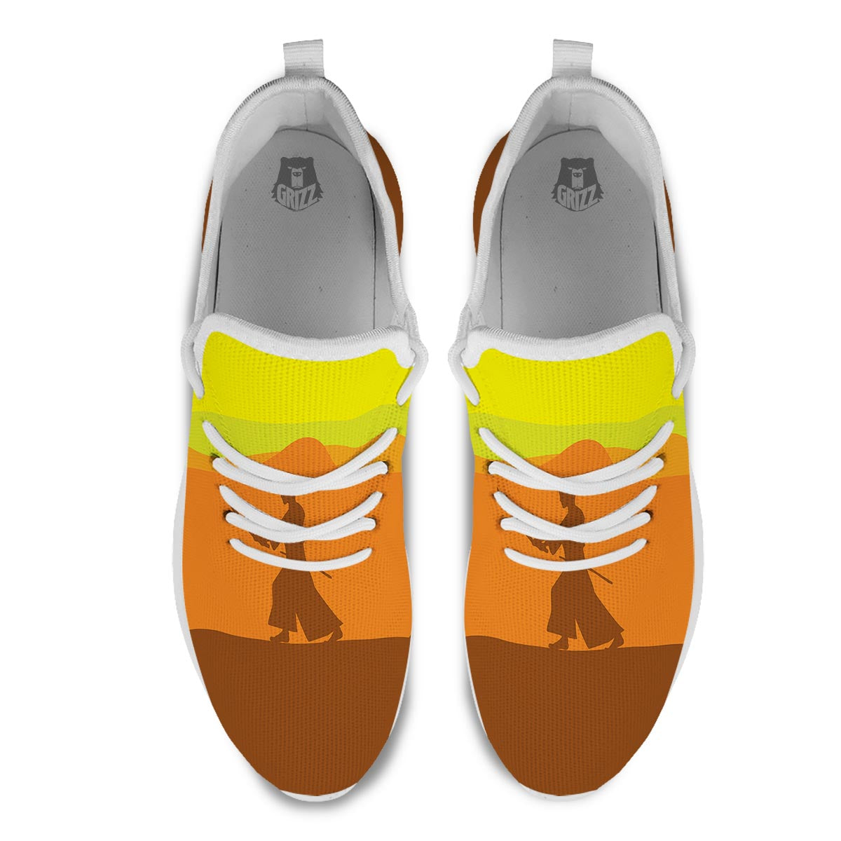 Samurai Sunset Japanese Print White Athletic Shoes-grizzshop