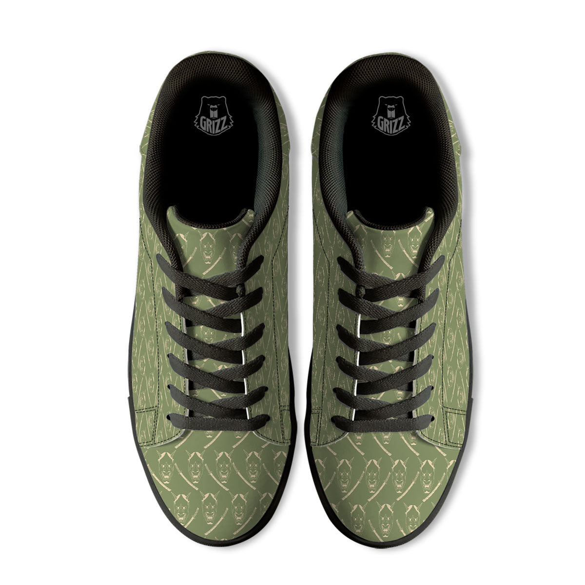 Samurai Warrior Mask Japanese Print Pattern Black Low Top Sneakers-grizzshop