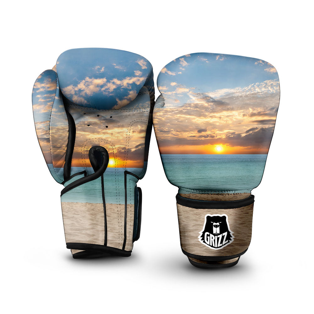 Sand Beach And Sunset Print Boxing Gloves-grizzshop