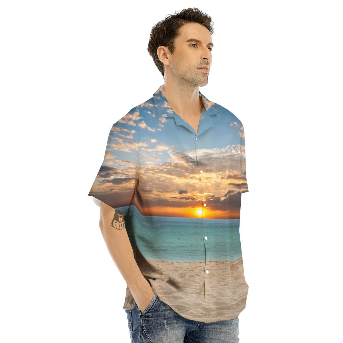 Sand Beach And Sunset Print Men's Hawaiian Shirt-grizzshop