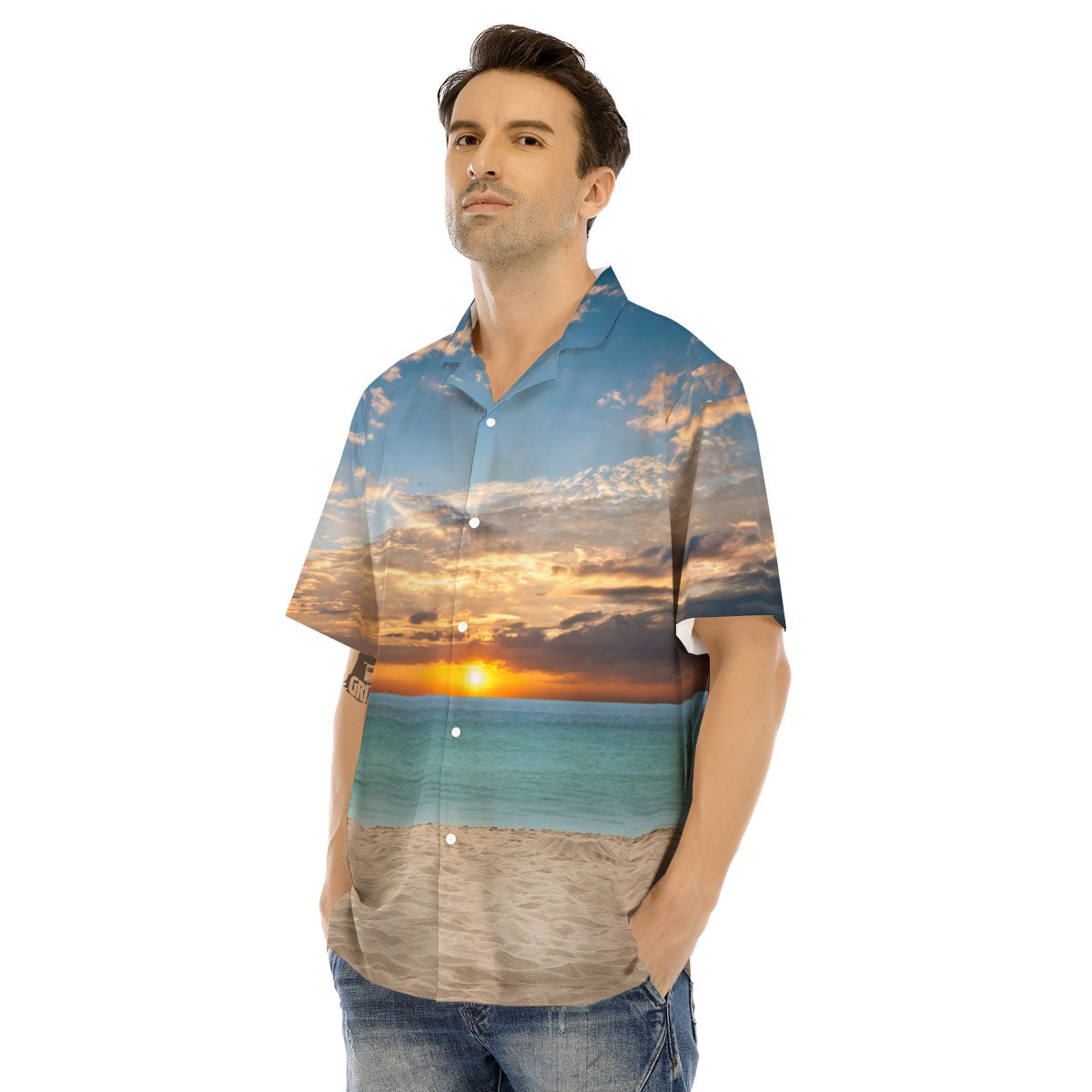 Sand Beach And Sunset Print Men's Hawaiian Shirt-grizzshop