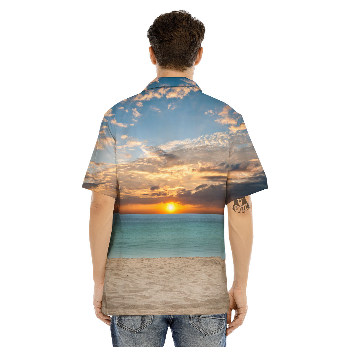 Sand Beach And Sunset Print Men's Hawaiian Shirt-grizzshop