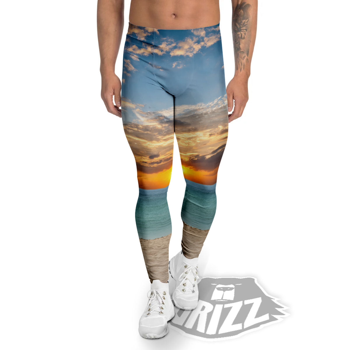 Sand Beach And Sunset Print Men's Leggings-grizzshop