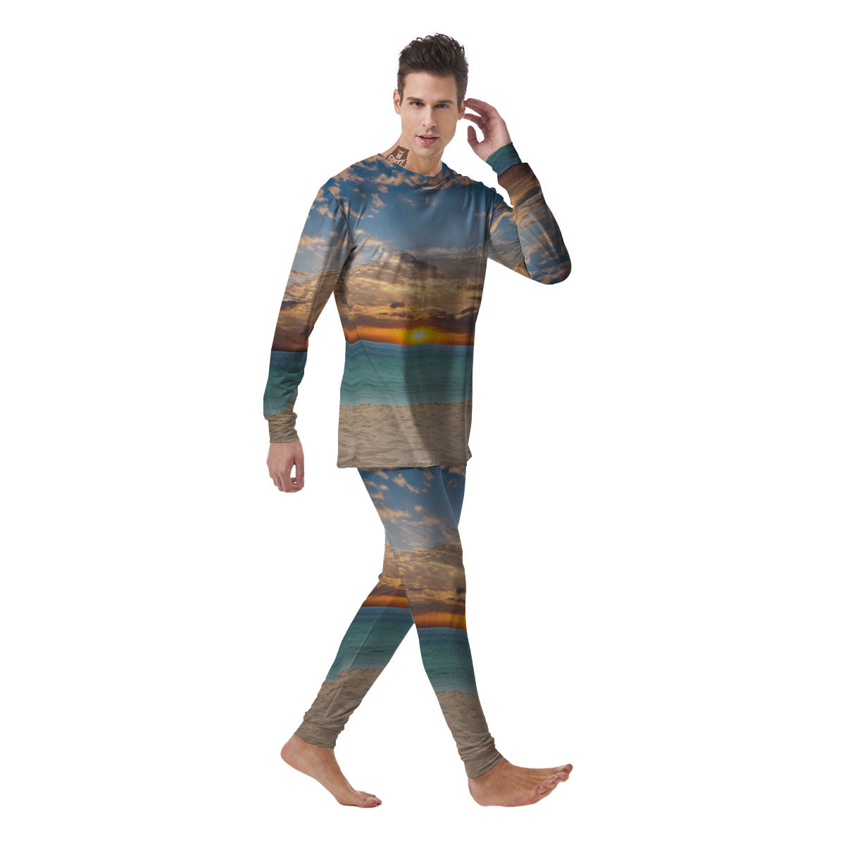 Sand Beach And Sunset Print Men's Pajamas-grizzshop