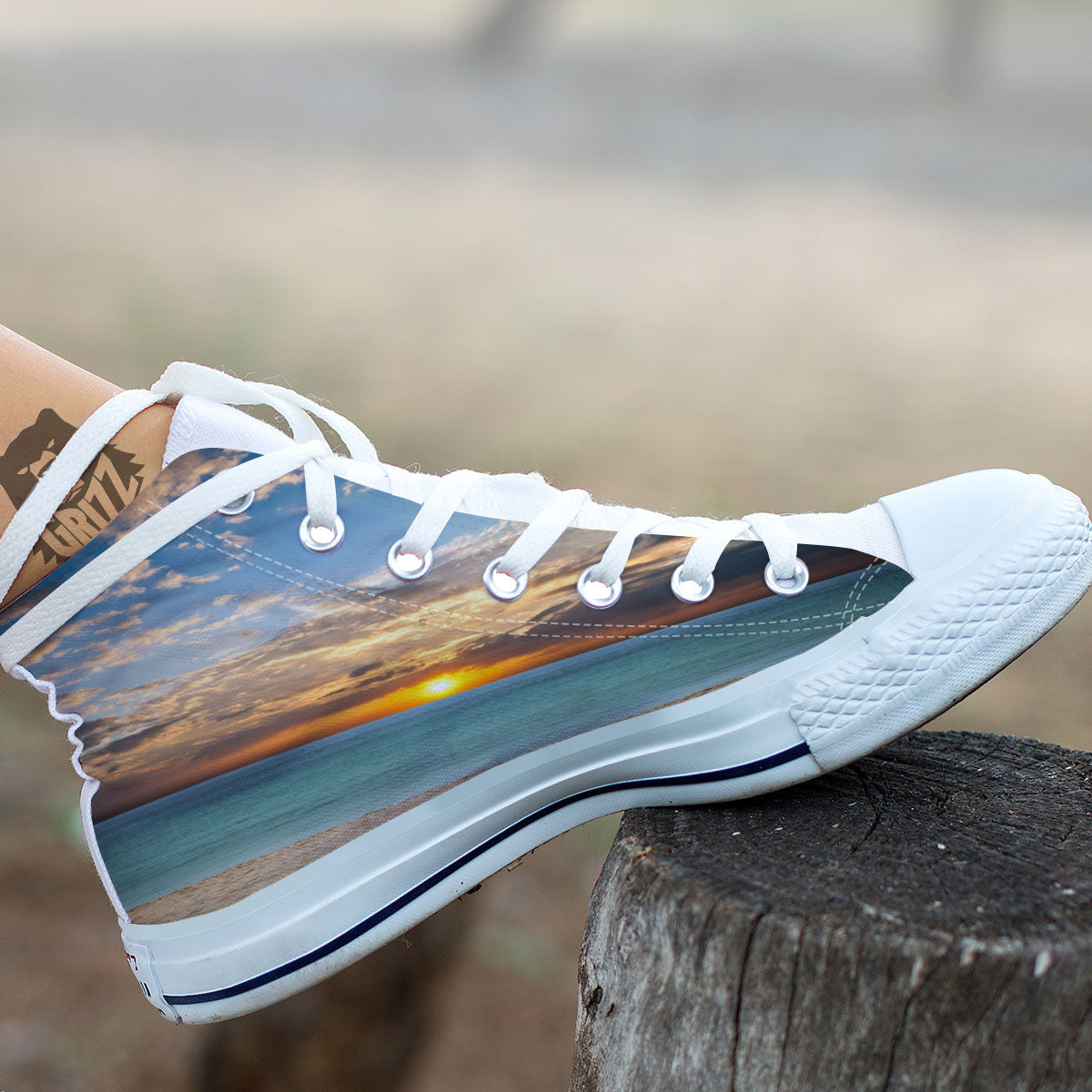 Sand Beach And Sunset Print White High Top Shoes-grizzshop