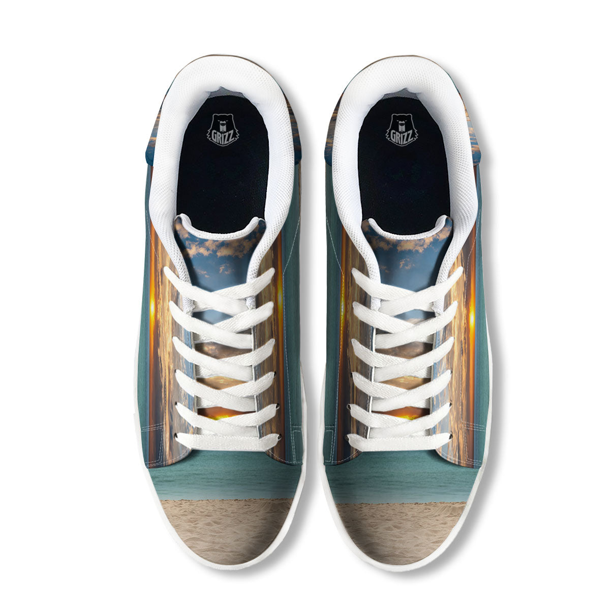 Sand Beach And Sunset Print White Low Top Sneakers-grizzshop