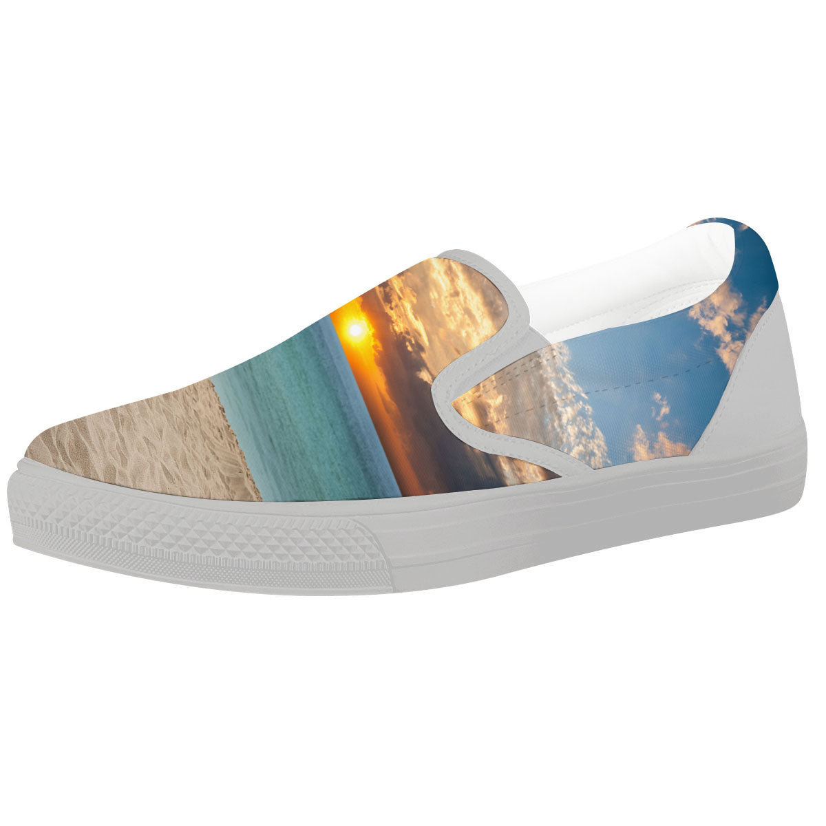 Sand Beach And Sunset Print White Slip On Shoes-grizzshop