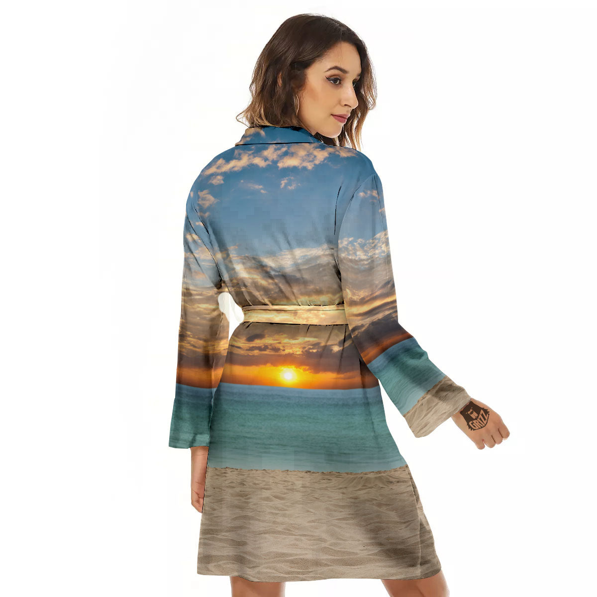 Sand Beach And Sunset Print Women's Robe-grizzshop