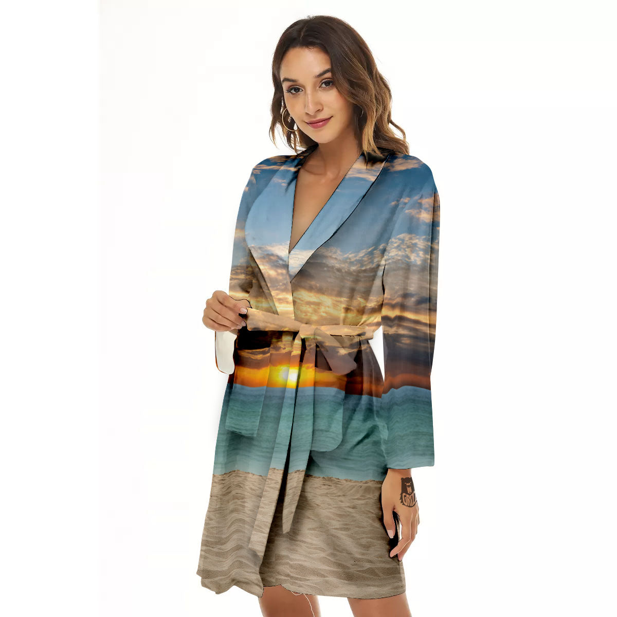 Sand Beach And Sunset Print Women's Robe-grizzshop