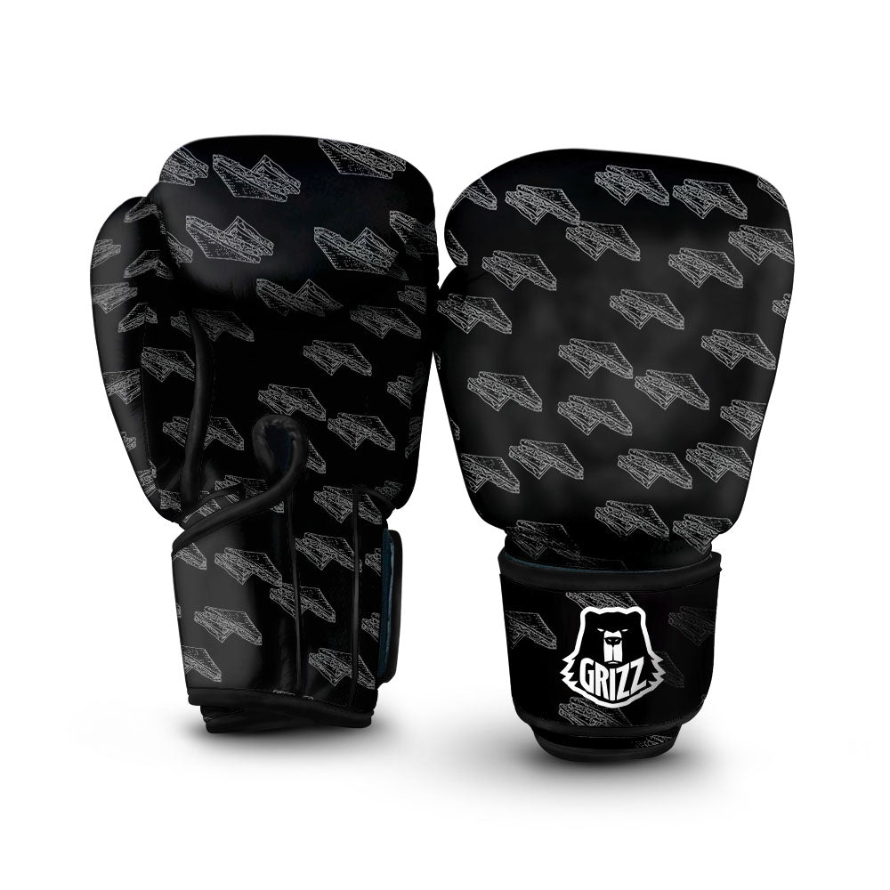 Sandwich Black Doodle Print Pattern Boxing Gloves-grizzshop