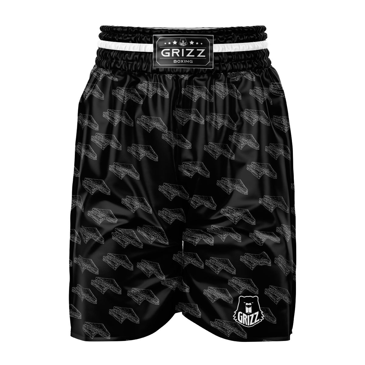 Sandwich Black Doodle Print Pattern Boxing Shorts-grizzshop