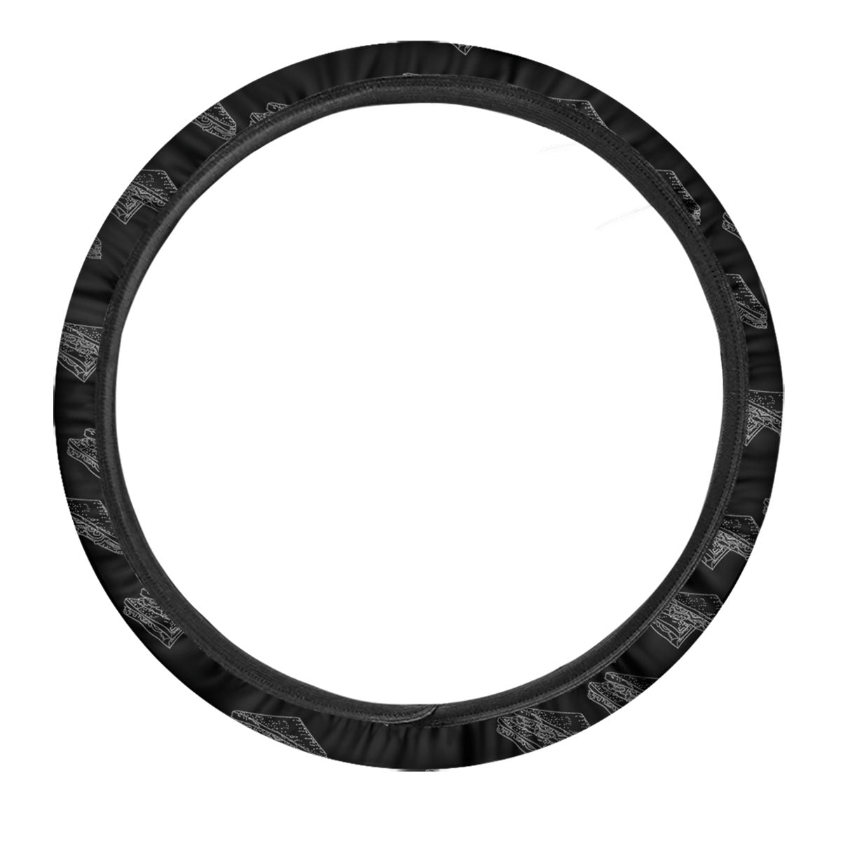Sandwich Black Doodle Print Pattern Car Steering Wheel Cover-grizzshop