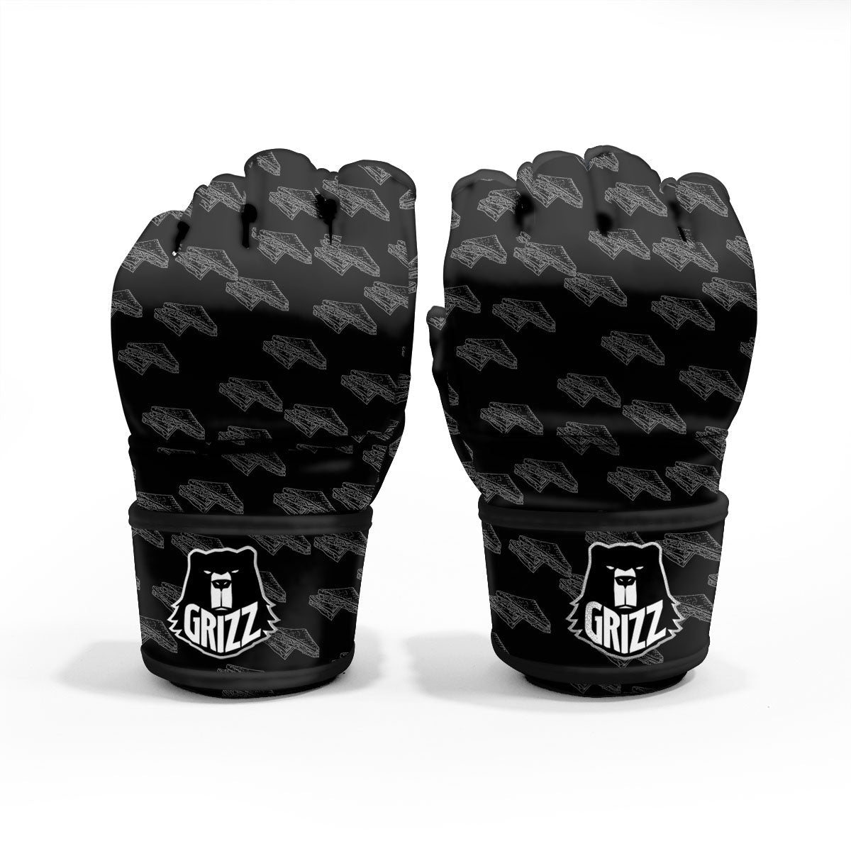Sandwich Black Doodle Print Pattern MMA Gloves-grizzshop