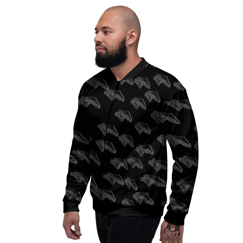 Sandwich Black Doodle Print Pattern Men's Bomber Jacket-grizzshop