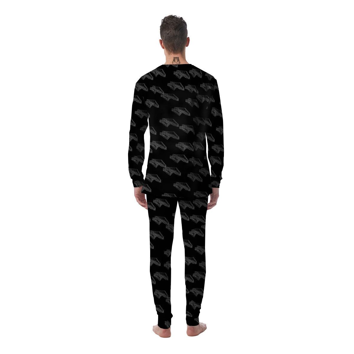 Sandwich Black Doodle Print Pattern Men's Pajamas-grizzshop