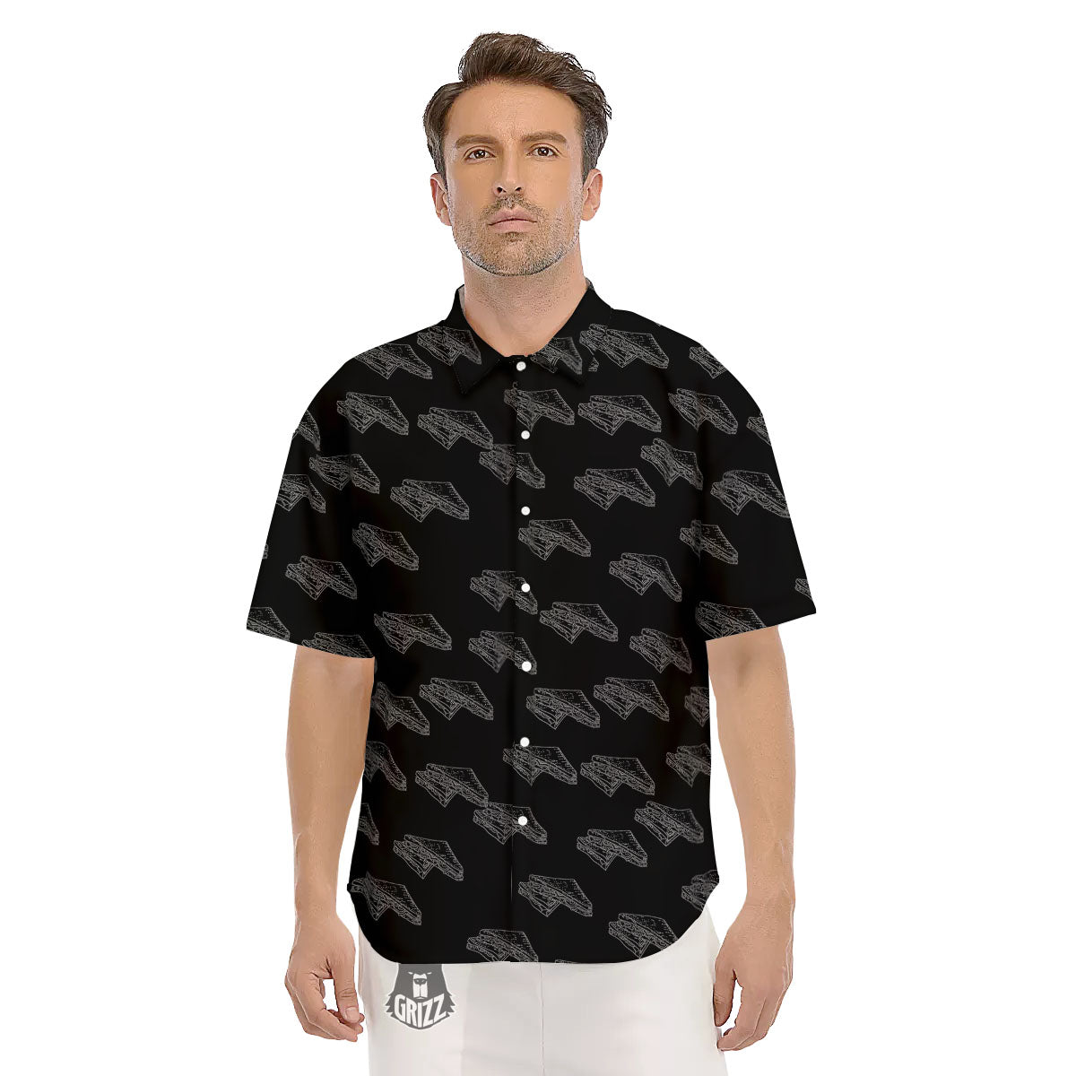 Sandwich Black Doodle Print Pattern Men's Short Sleeve Shirts-grizzshop