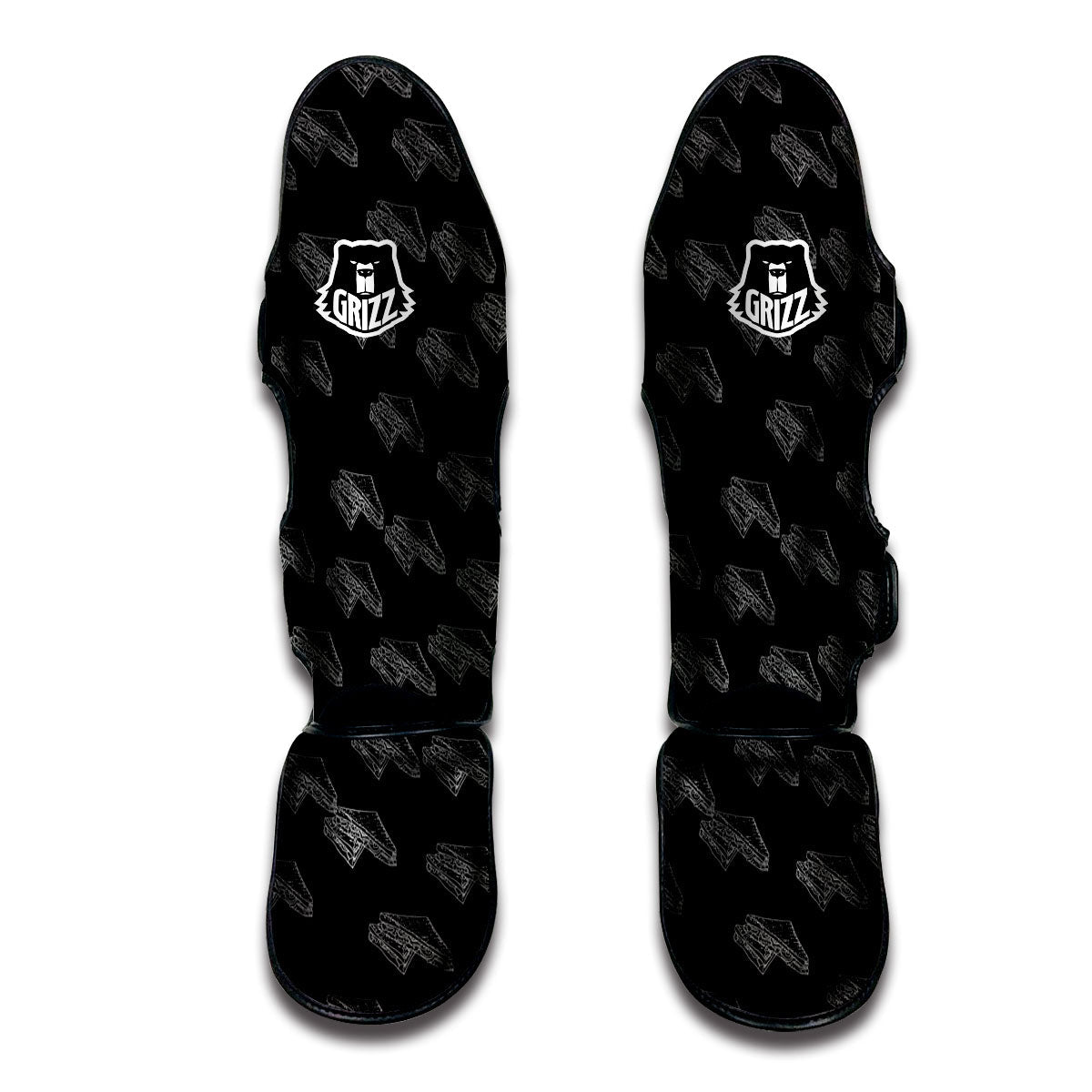 Sandwich Black Doodle Print Pattern Muay Thai Shin Guards-grizzshop