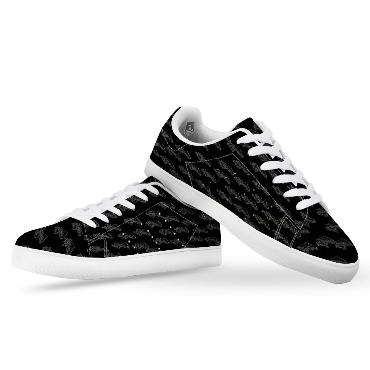 Sandwich Black Doodle Print Pattern White Low Top Sneakers-grizzshop