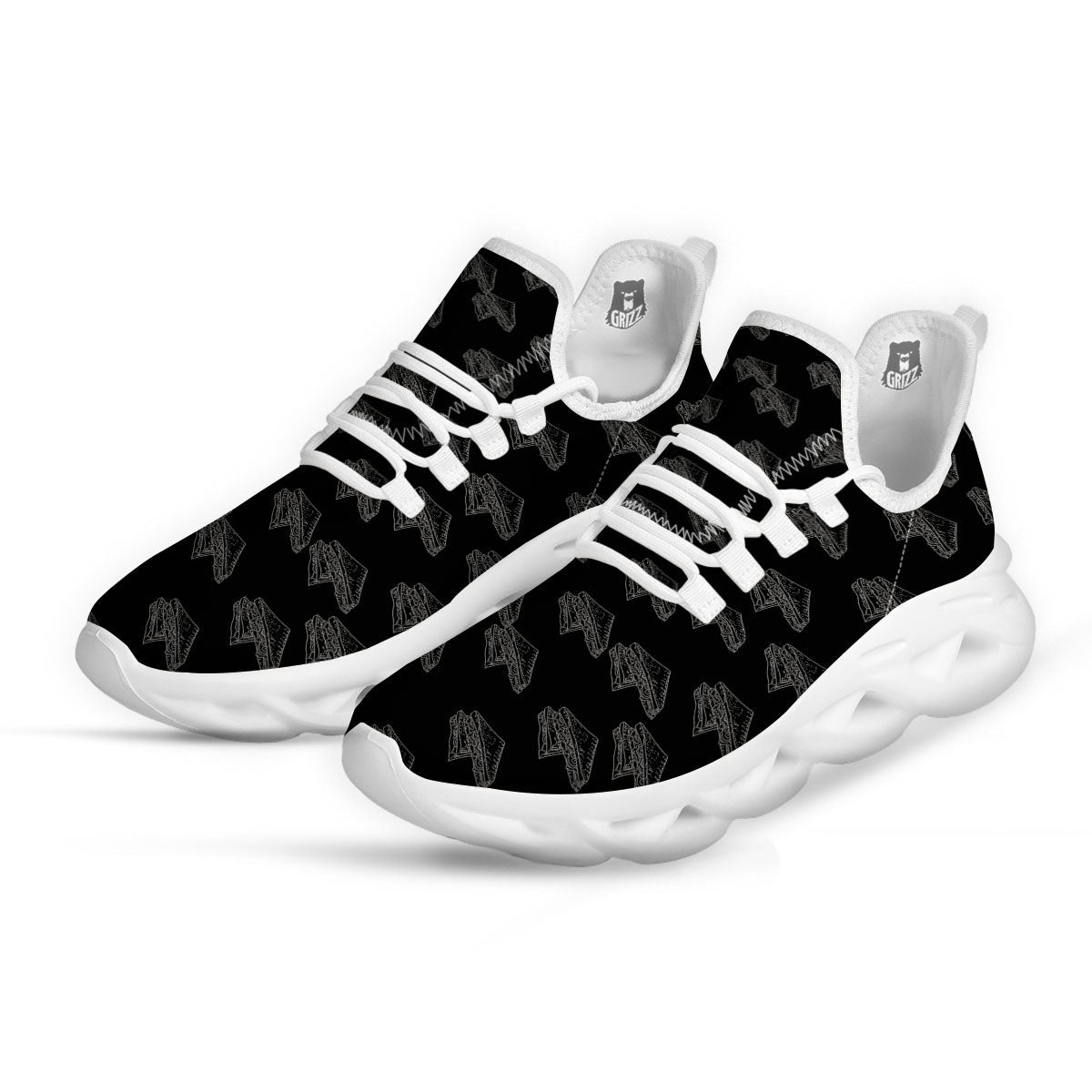 Sandwich Black Doodle Print Pattern White Running Shoes-grizzshop