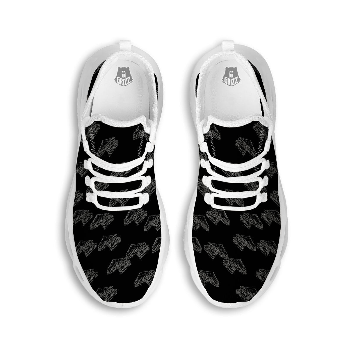 Sandwich Black Doodle Print Pattern White Running Shoes-grizzshop