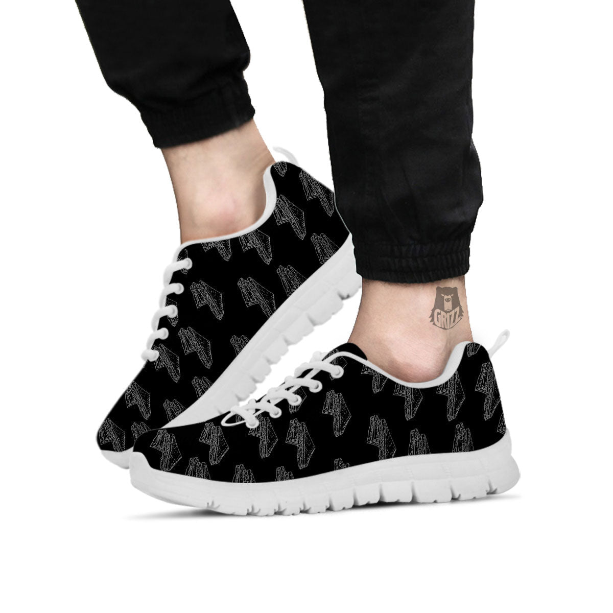 Sandwich Black Doodle Print Pattern White Sneaker-grizzshop