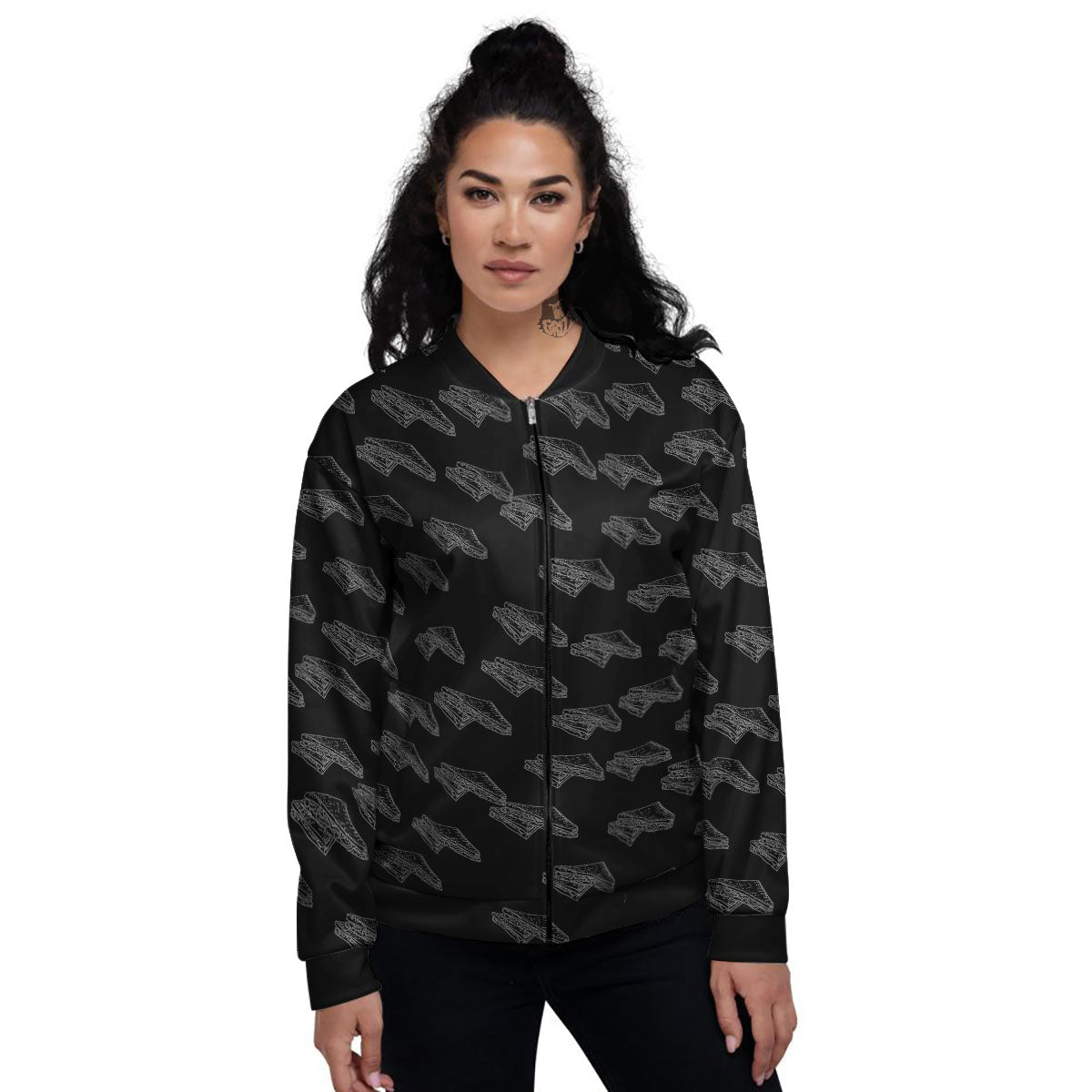 Sandwich Black Doodle Print Pattern Women's Bomber Jacket-grizzshop
