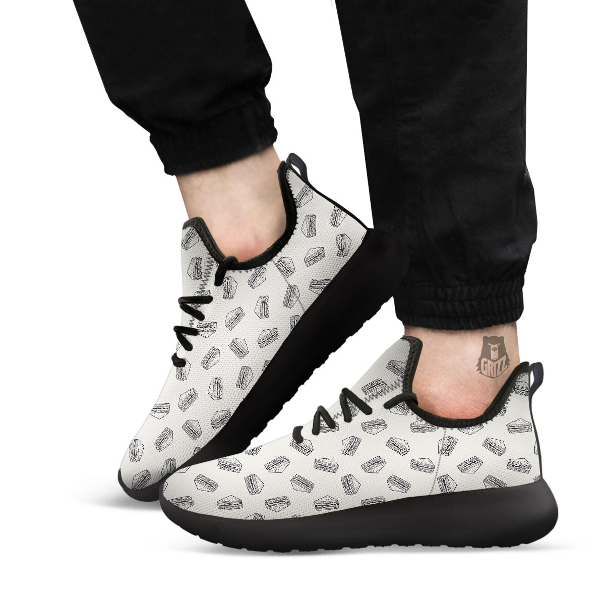 Sandwich Grey Doodle Print Pattern Black Athletic Shoes-grizzshop
