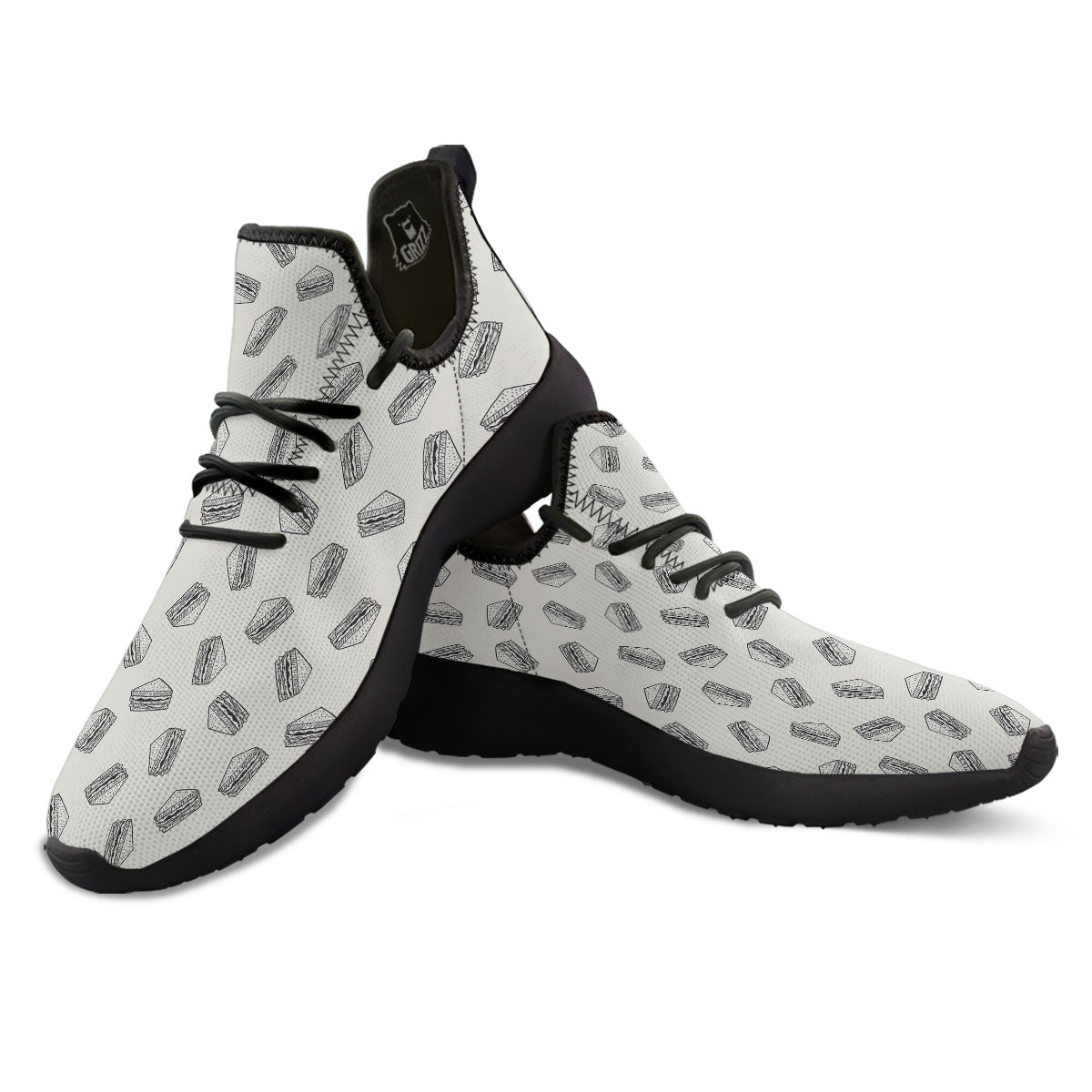 Sandwich Grey Doodle Print Pattern Black Athletic Shoes-grizzshop