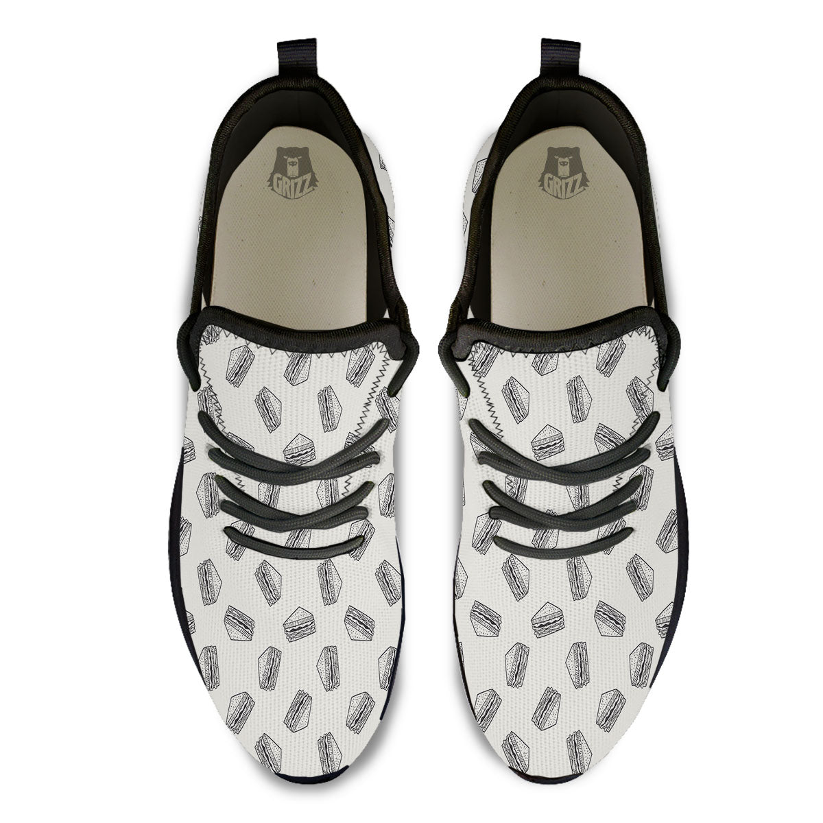 Sandwich Grey Doodle Print Pattern Black Athletic Shoes-grizzshop
