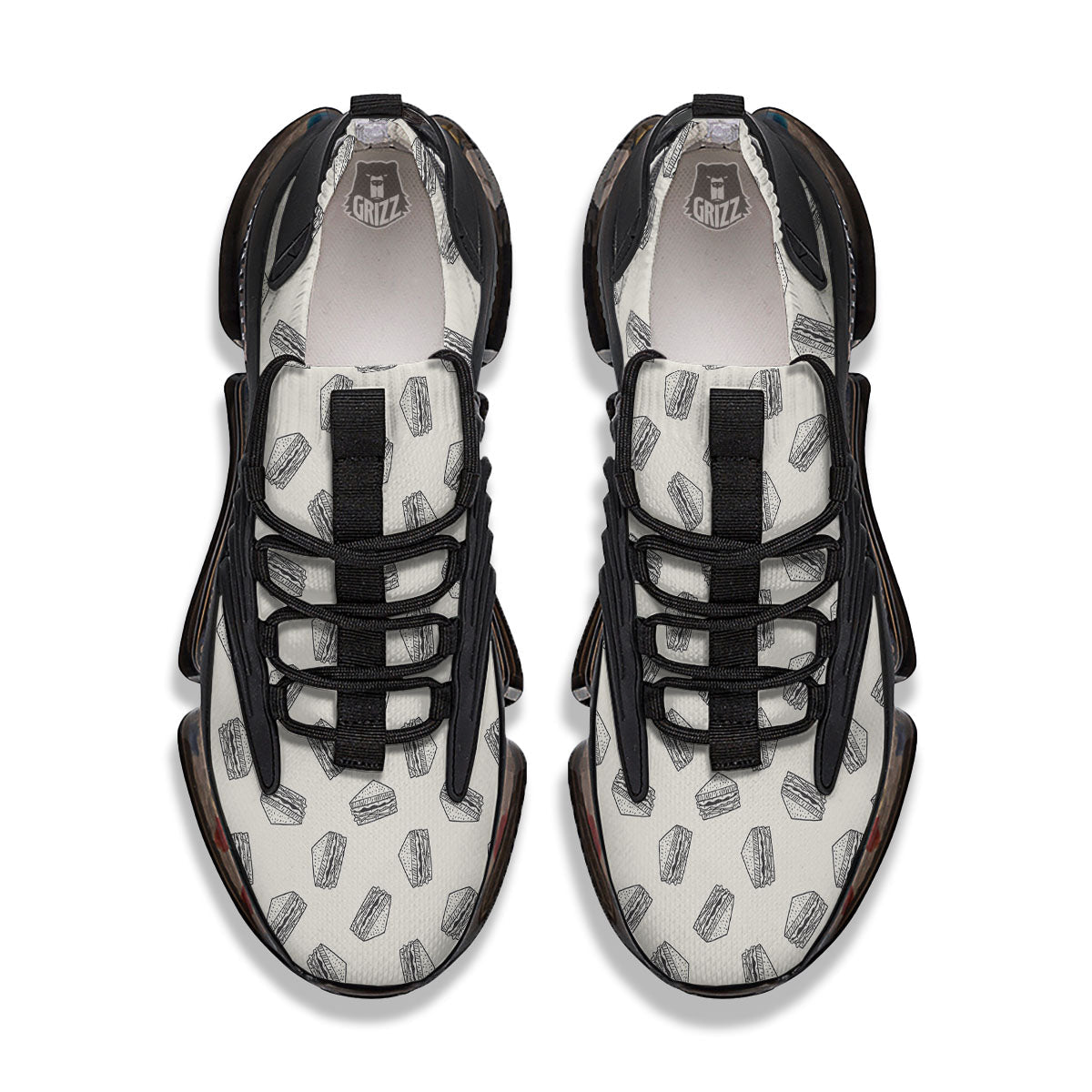 Sandwich Grey Doodle Print Pattern Black Gym Shoes-grizzshop