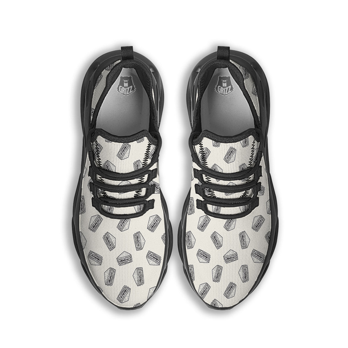 Sandwich Grey Doodle Print Pattern Black Running Shoes-grizzshop
