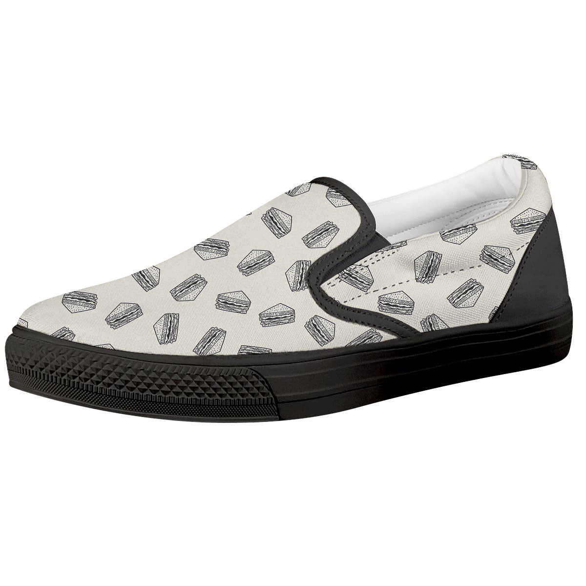 Sandwich Grey Doodle Print Pattern Black Slip On Shoes-grizzshop