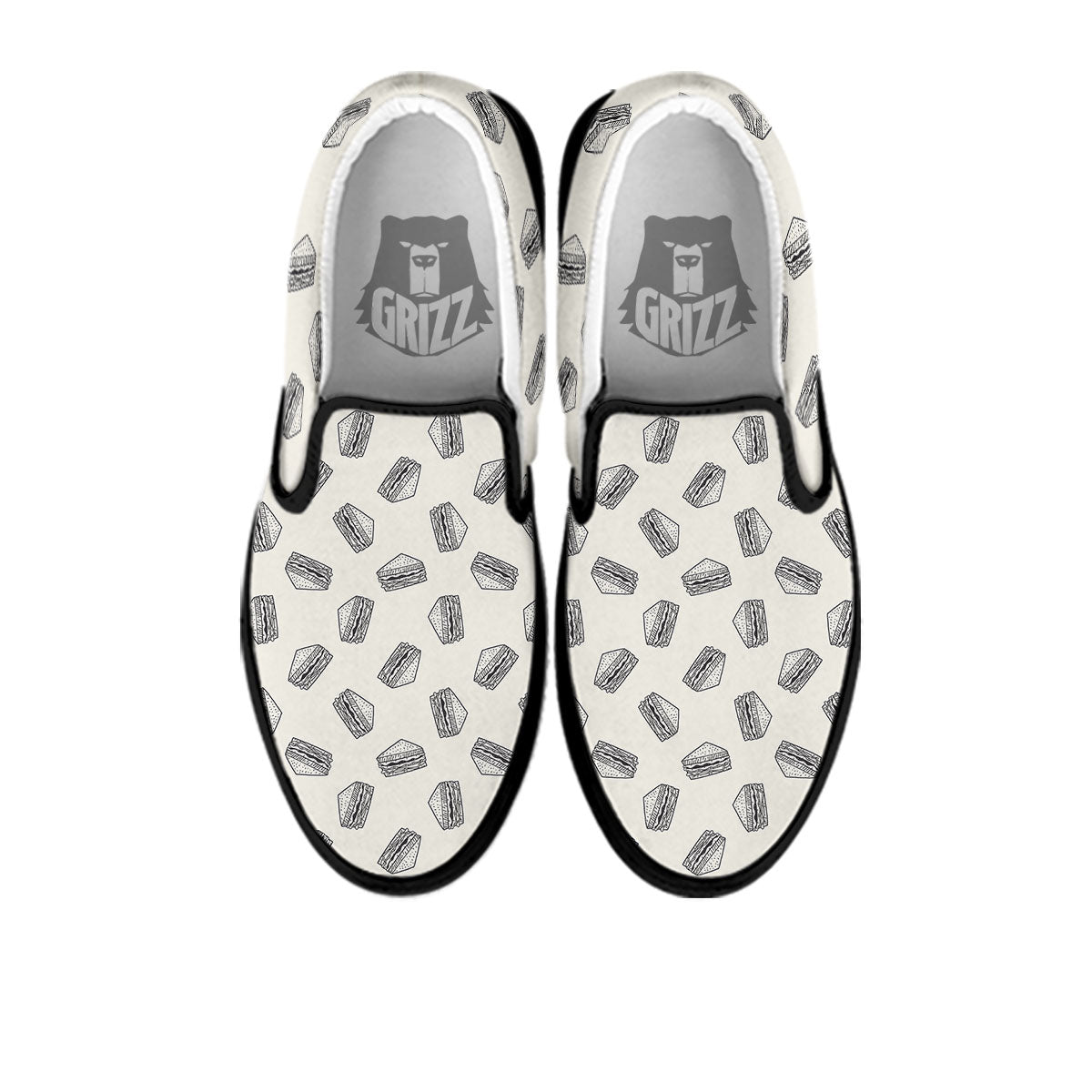 Sandwich Grey Doodle Print Pattern Black Slip On Shoes-grizzshop