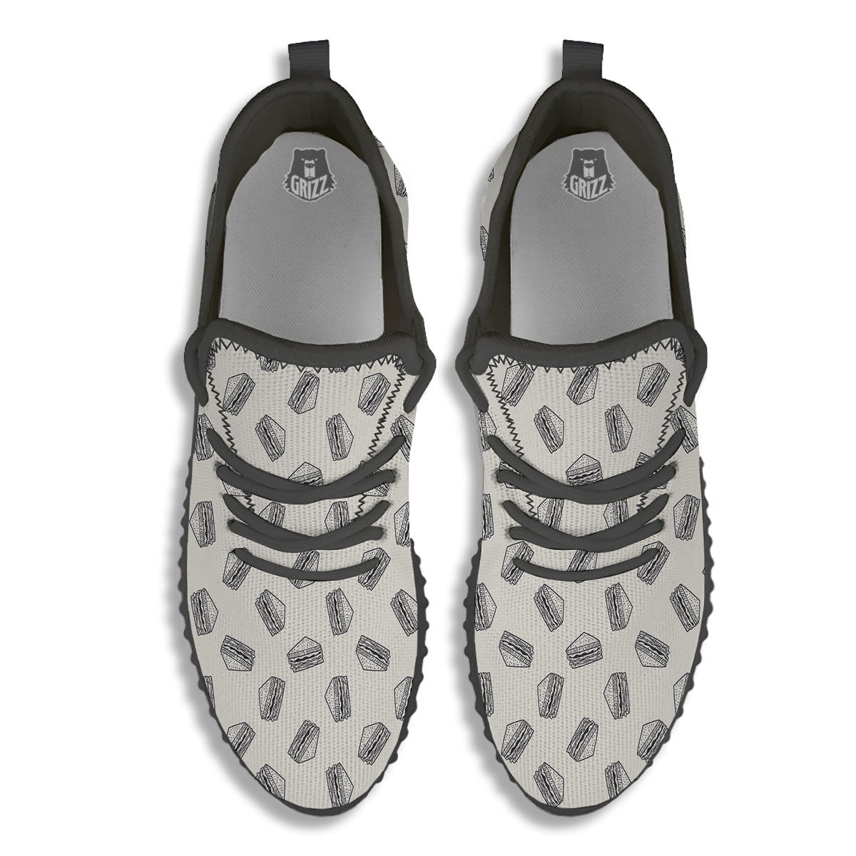 Sandwich Grey Doodle Print Pattern Black Walking Shoes-grizzshop