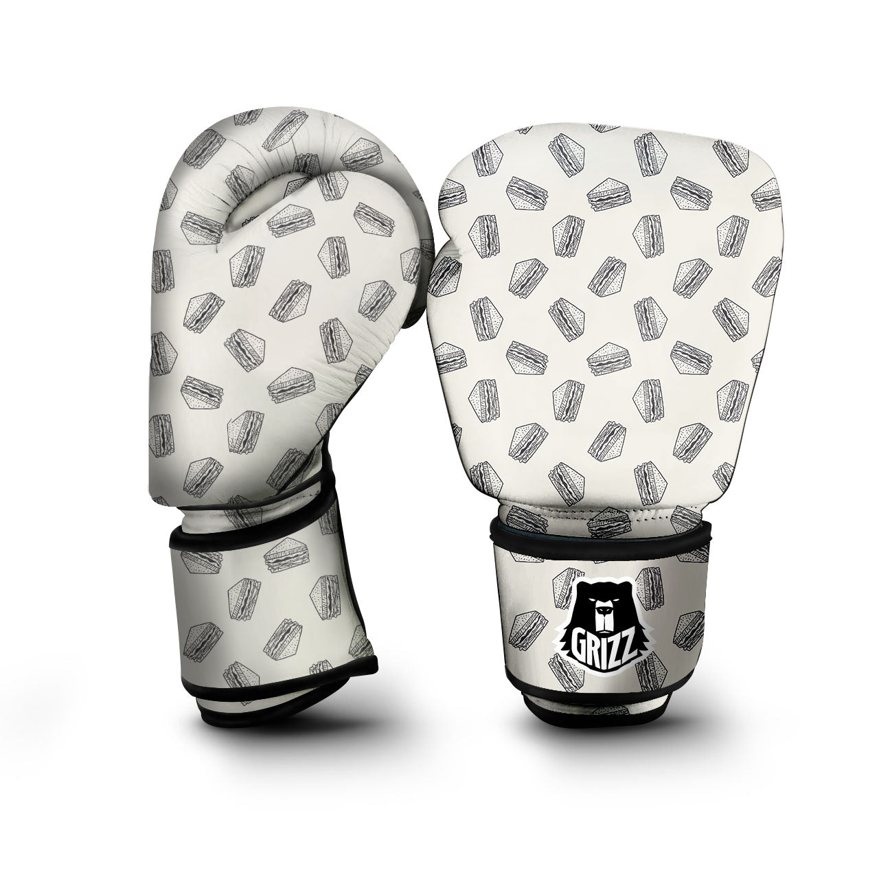 Sandwich Grey Doodle Print Pattern Boxing Gloves-grizzshop