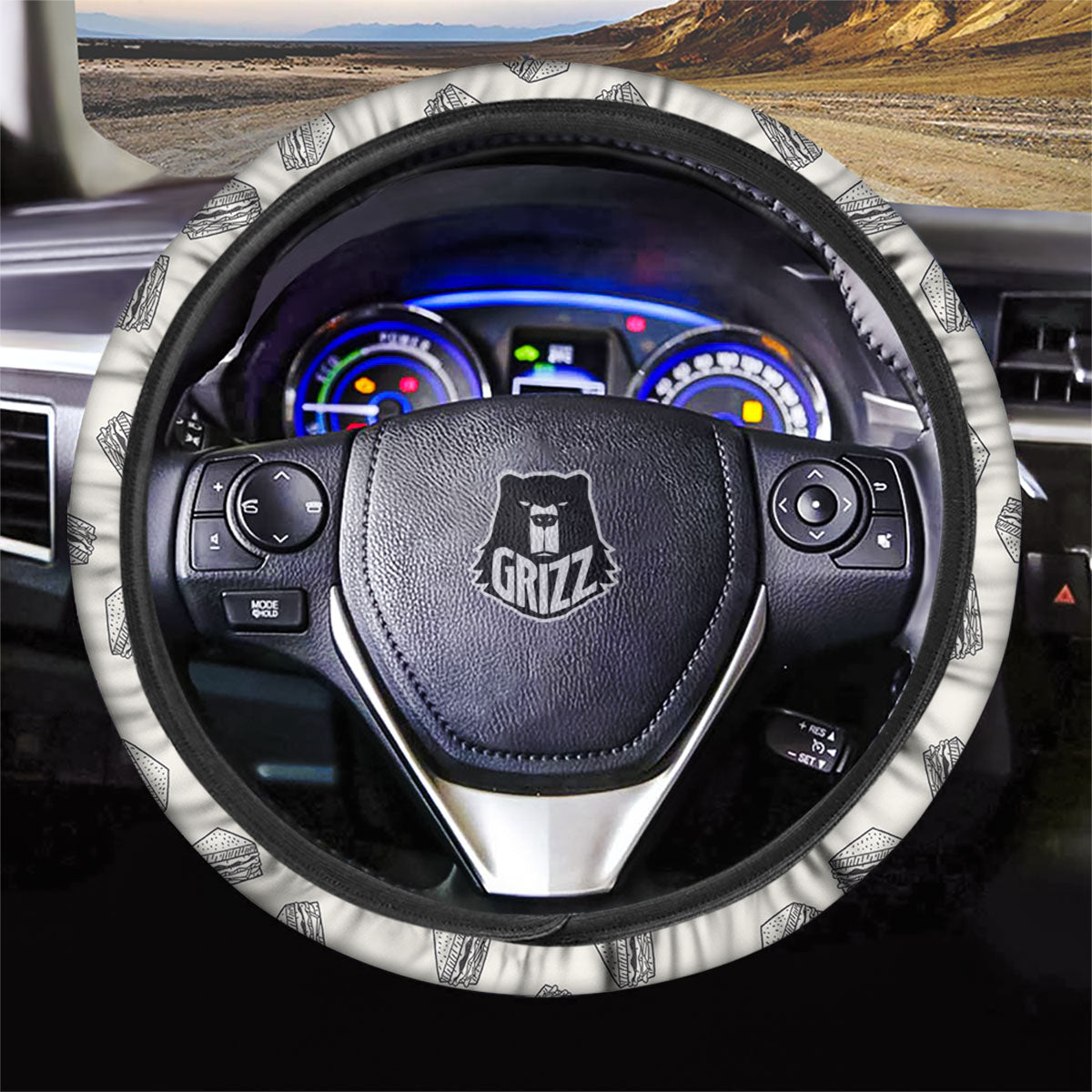 Sandwich Grey Doodle Print Pattern Car Steering Wheel Cover-grizzshop