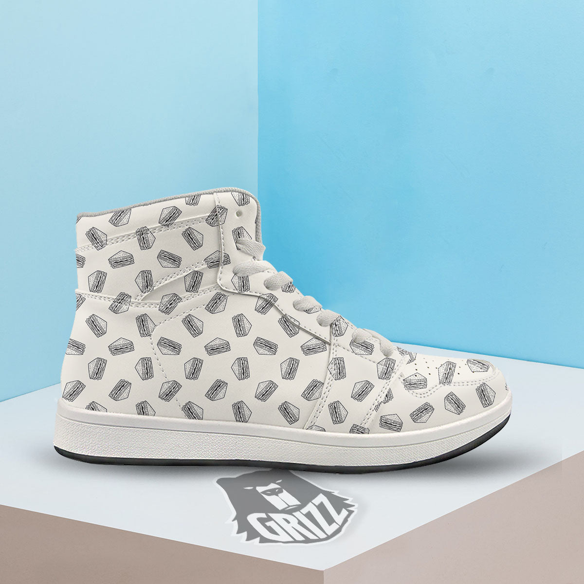 Sandwich Grey Doodle Print Pattern High Top Sneakers-grizzshop
