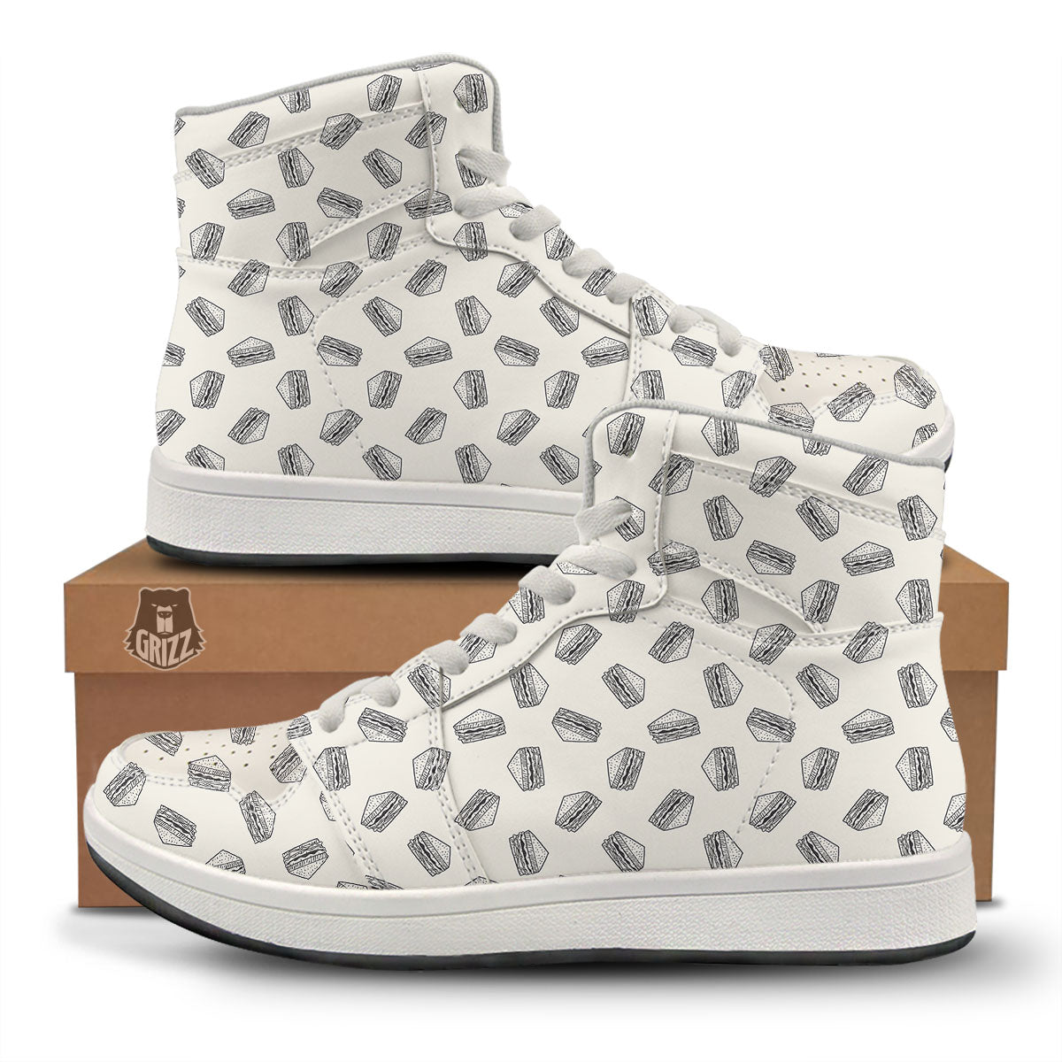 Sandwich Grey Doodle Print Pattern High Top Sneakers-grizzshop