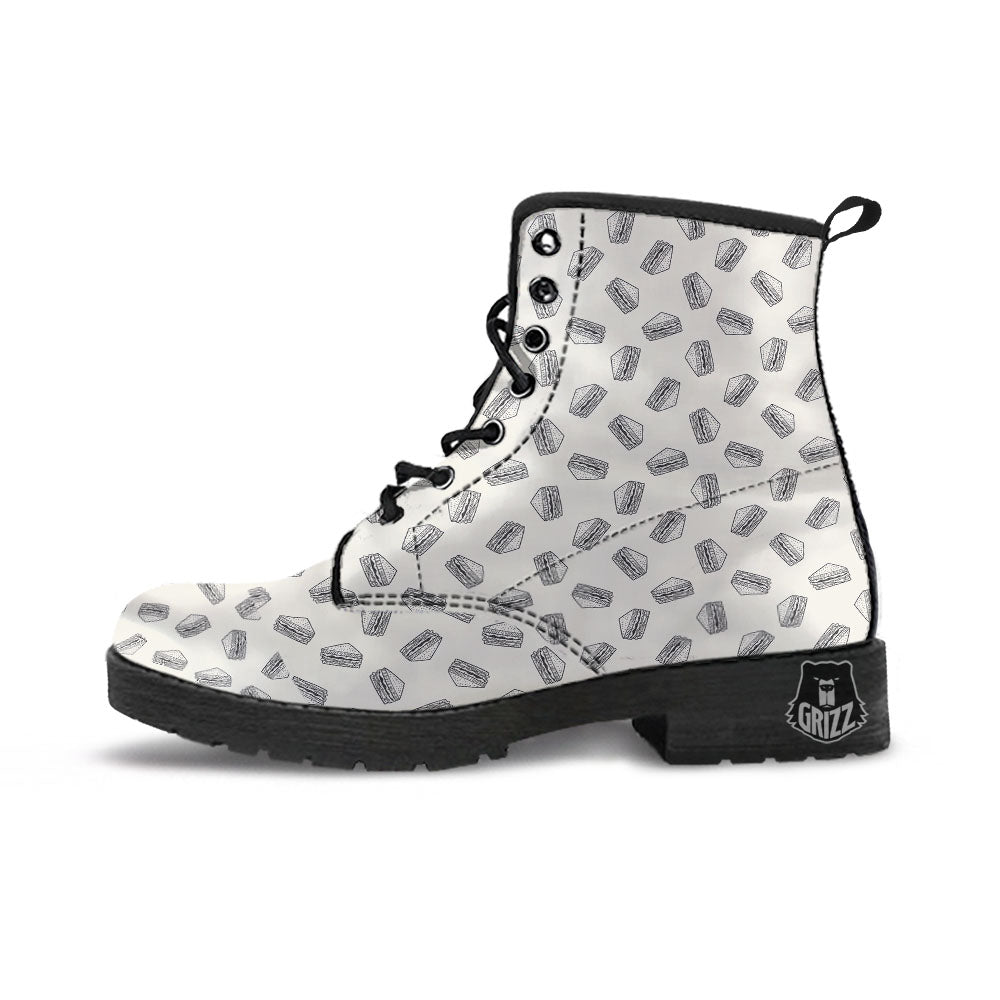 Sandwich Grey Doodle Print Pattern Leather Boots-grizzshop