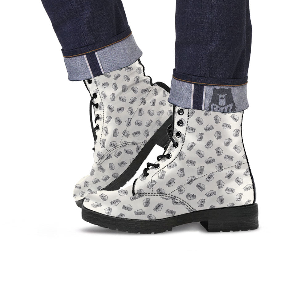 Sandwich Grey Doodle Print Pattern Leather Boots-grizzshop