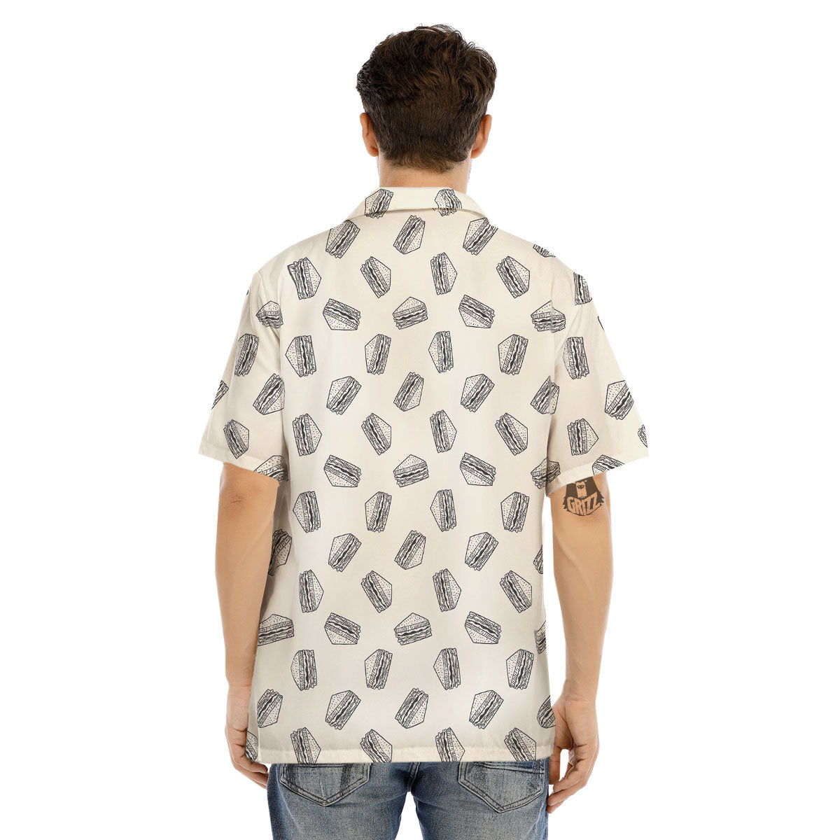 Sandwich Grey Doodle Print Pattern Men's Hawaiian Shirt-grizzshop
